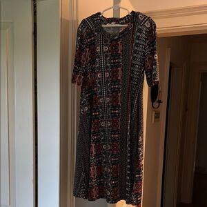 Casual Black and Red Midi Sundress with Crew Neck